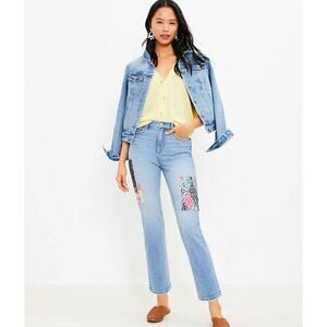 Loft Womens Straight Crop Jeans Size 28 Floral Patchwork High Rise Cottagecore